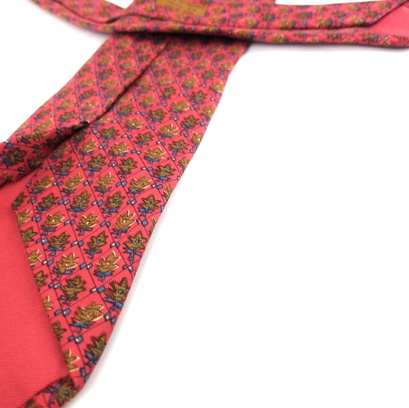 HERMES PARIS Tie 7072 TA Red Burnt Orange Oak Leaf - Picture 3 of 6